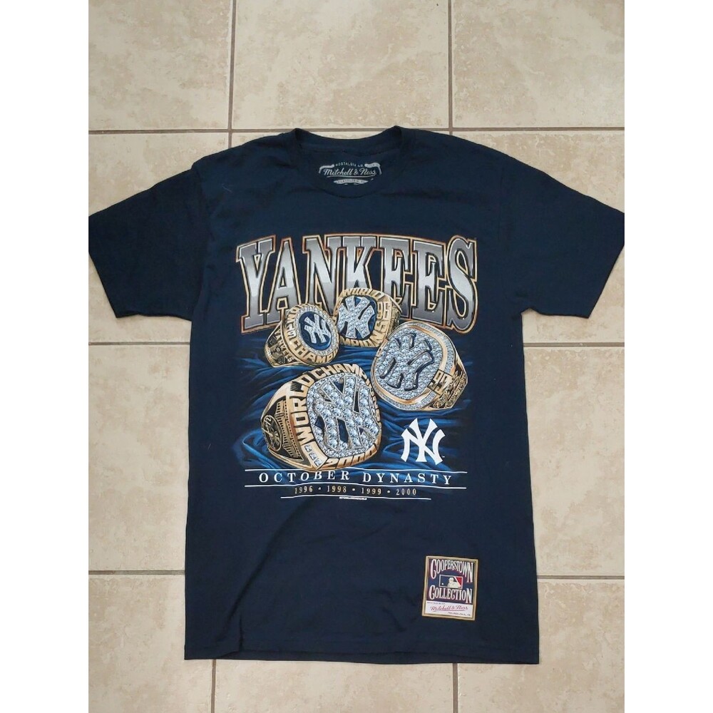 Mitchell & Ness New York Yankees T shirt Unisex S October Dynasty Navy Blue Tee